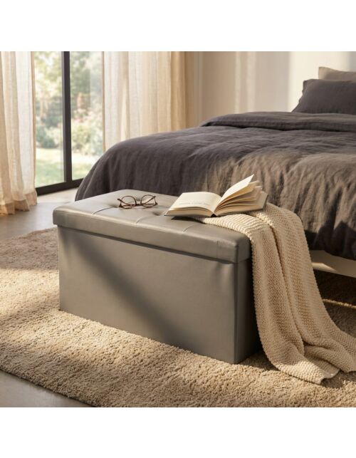 POUF CONTENITORE RETTANGOLARE IN ECOPELLE GRIGIO