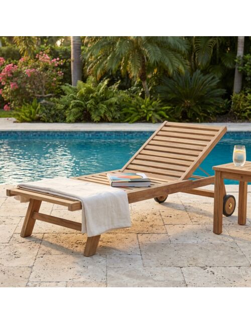 Lettino prendisole MADRAS in teak con ruote
