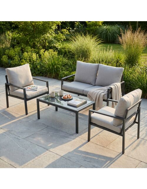 Set da giardino Rosario con cuscini, 2 posti + poltrona + tavolino - antracite