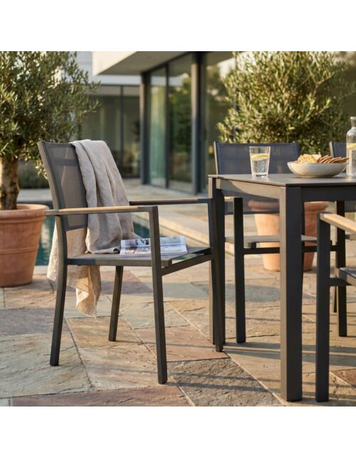 Sedia da giardino CORRIENTES con braccioli – antracite con cuscino – Mobalia
