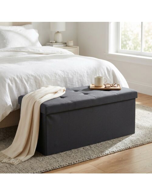 POUF CONTENITORE RETTANGOLARE IN STOFFA NERO