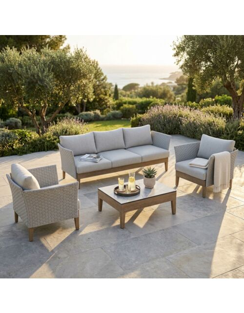 Set da giardino SANTOS - tre posti e poltrona con cuscini