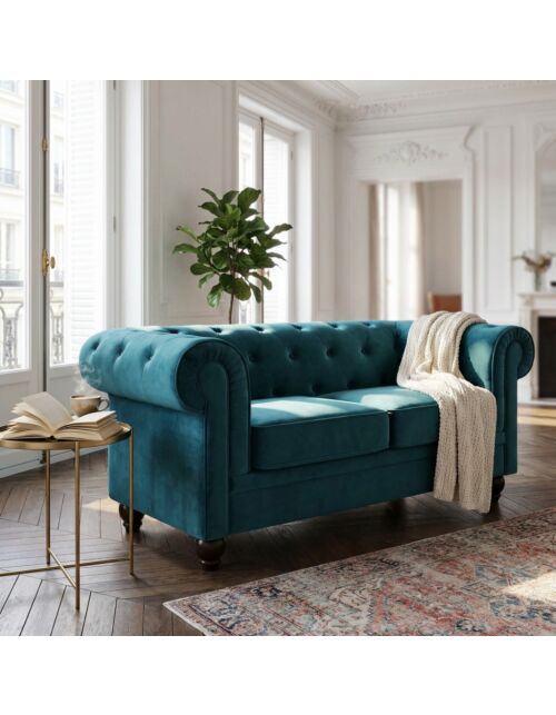 DIVANO 2 POSTI CHESTERFIELD IN VELLUTO BLU