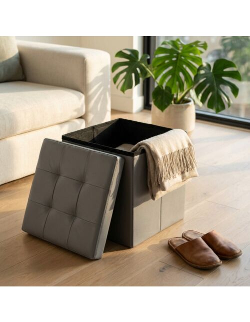 POUF CONTENITORE QUADRATO IN ECOPELLE GRIGIO