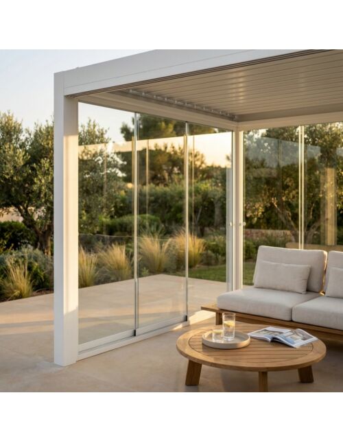 Parete laterale in vetro per pergola bioclimatica 3 m 