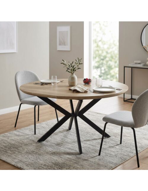 Tavolo rotondo allungabile GARRY naturale nodato con struttura nera 120/160 × 120