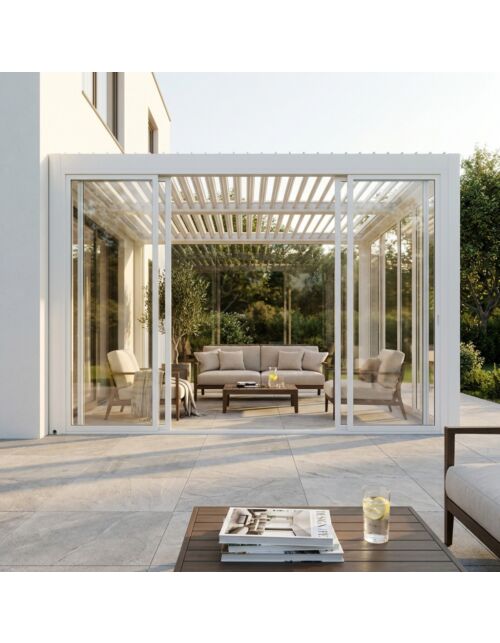 Parete laterale in vetro per pergola 4 m – 4 porte scorrevoli alluminio