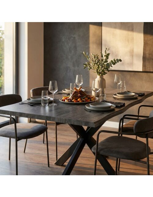 Tavolo FLOYD – antracite effetto legno, struttura nera | Mobalia
