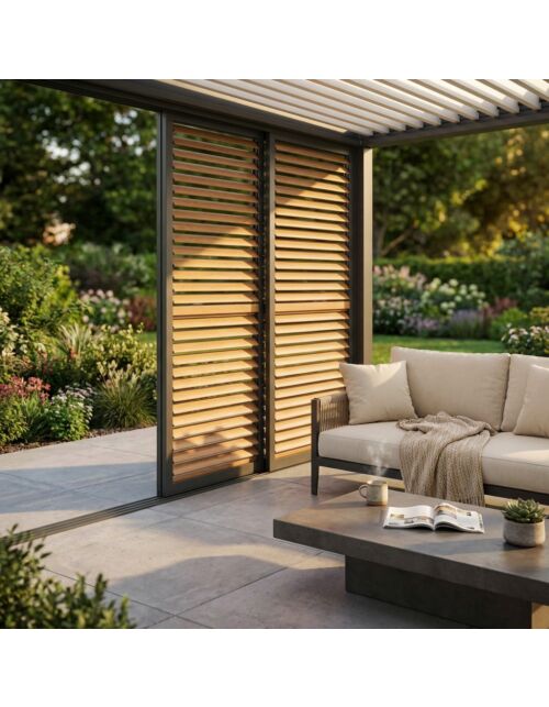 LATERALE SCORREVOLE CON LAMELLE PER LATO DA 4 M PERGOLA BIOCLIMATICA