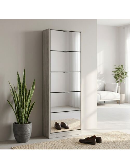 Scarpiera SUSIE grigio chiaro con specchio (5 ante) 60×24×180 cm