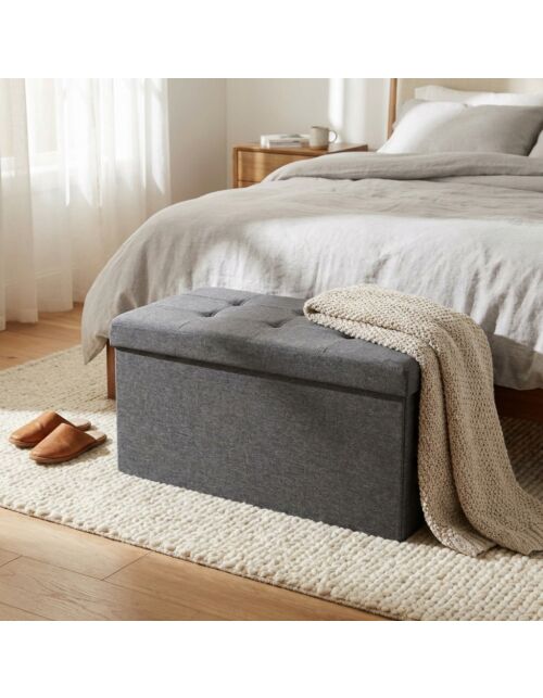 POUF CONTENITORE RETTANGOLARE IN STOFFA GRIGIO SCURO