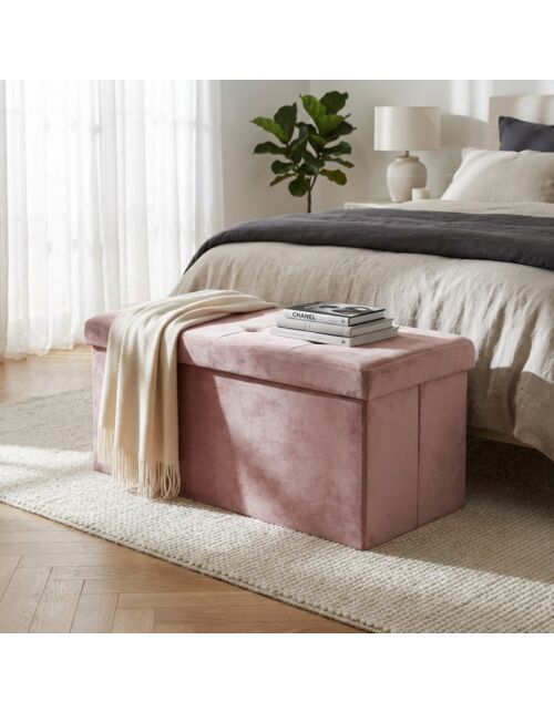 POUF CONTENITORE RETTANGOLARE IN VELLUTO ROSA