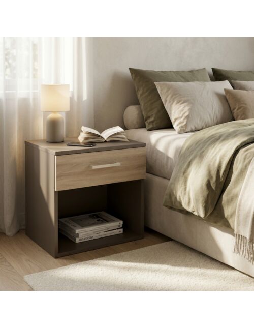 COMODINO NIGHTSTAND GRIGIO E OLMO