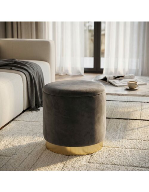 POUF CONTENITORE ROTONDO IN VELLUTO GRIGIO SCURO