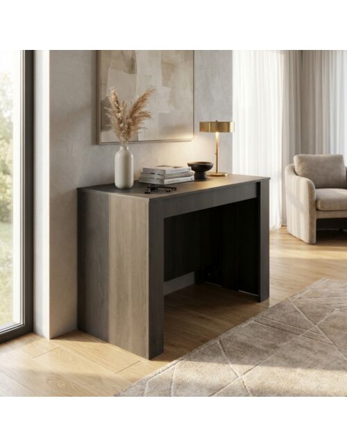 Tavolo consolle allungabile DAVE antracite effetto legno 50/100/150/200/250/300 × 90