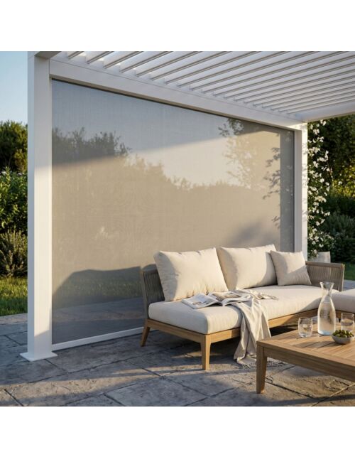 Tenda laterale manuale in tessuto con zanzariera per pergola bioclimatica – lato 4 m – bianco