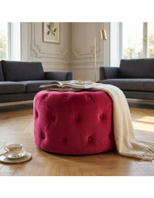 POUF ROTONDO IN VELLUTO BORDEAUX