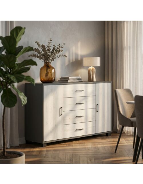A775TTQB030K MOBILE 2 ANTE 4 CASSETTI - KIT TITANIO E QUERCIA BIANCO