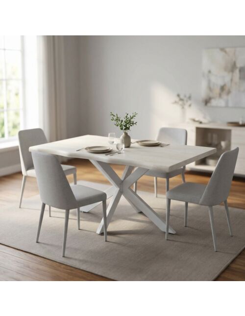 Tavolo da pranzo FLOYD bianco effetto legno con struttura bianca 160 × 90