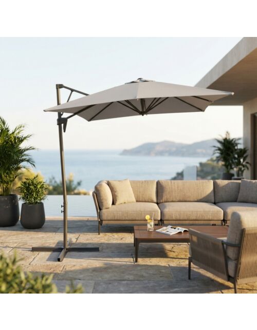 Ombrellone da giardino ALTAIR con palo laterale 2 × 3 m, grigio chiaro, struttura nera