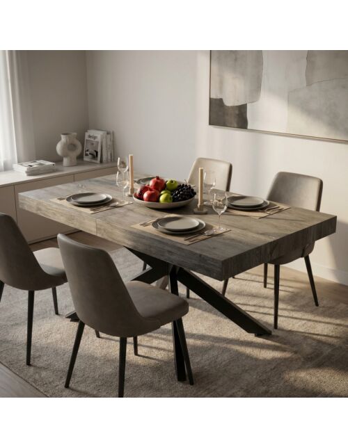 TAVOLO ALLUNGABILE DARREN ANTRACITE EFFETTO LEGNO STRUTTURA NERA 160/240 X 90