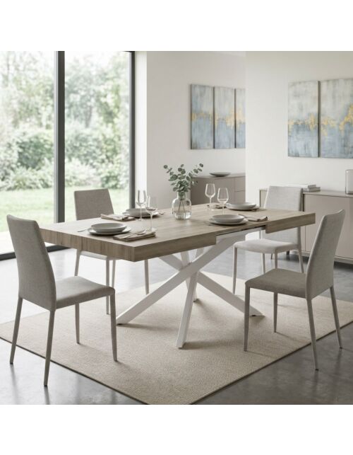 Tavolo allungabile DARREN naturale con venature e struttura bianca 160/240 × 90