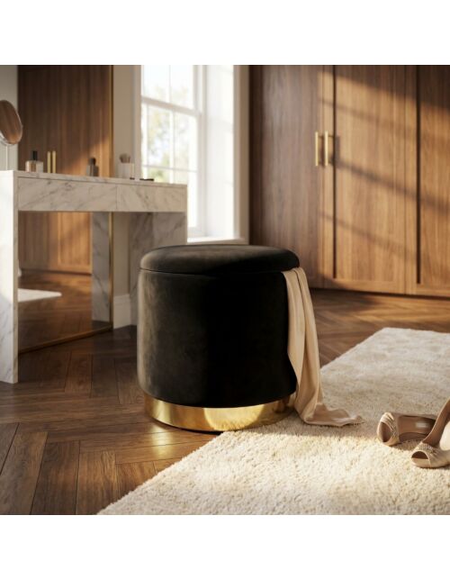 POUF CONTENITORE ROTONDO IN VELLUTO NERO