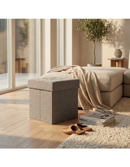 POUF CONTENITORE QUADRATO IN STOFFA GRIGIO