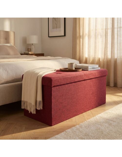 POUF CONTENITORE RETTANGOLARE IN STOFFA BORDEAUX