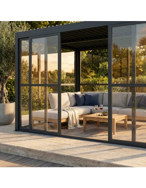 Chiusura laterale in policarbonato per pergola bioclimatica – lato 4 m – grigio scuro