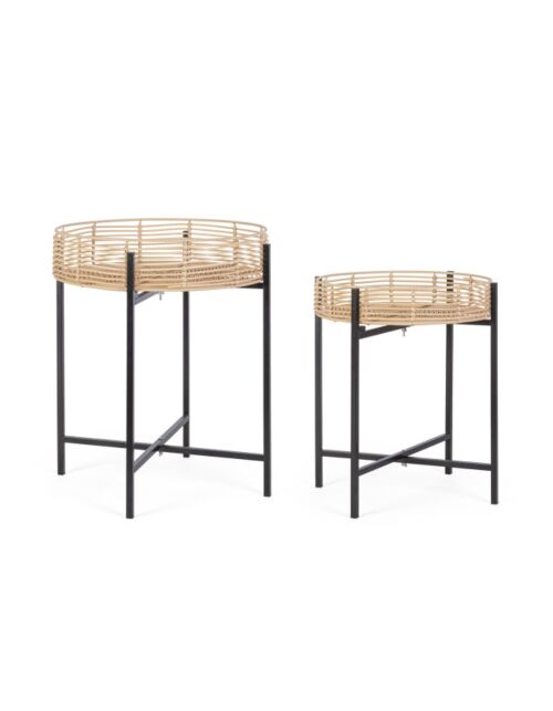 BIZZOTTO set di tavolini ausiliari rotondi RENDY naturale-nero