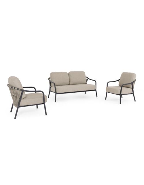 BIZZOTTO salotto da giardino EDVIGE antracite con cuscini – set 3 pezzi