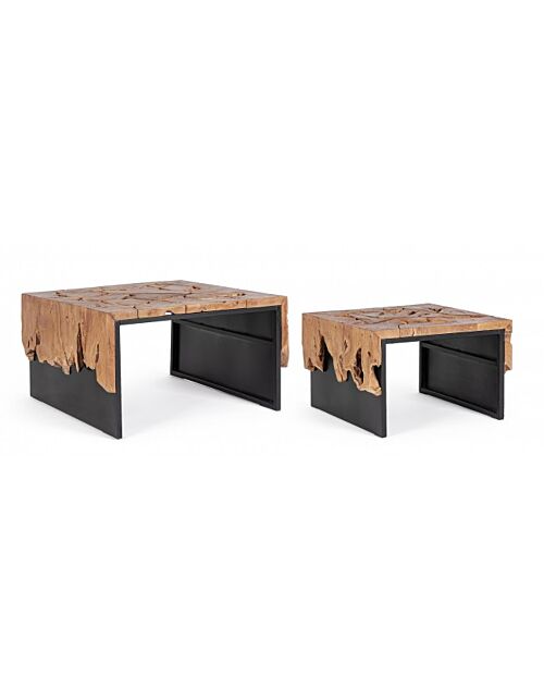 BIZZOTTO Set 2 tavolini GRANADA – radice di teak e base in metallo