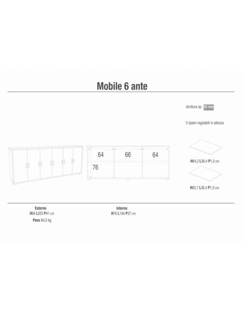 ADB806OSNSK MOBILE 6 ANTE KIT OSSIDO BIANCO E NOCE STELVIO