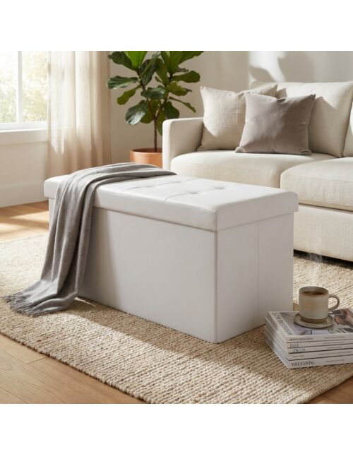 POUF CONTENITORE RETTANGOLARE IN ECOPELLE  BIANCO