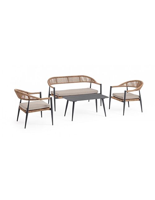 BIZZOTTO Set salotto da giardino SET4 JANDIA ANTRACITE/NATURAL con cuscini