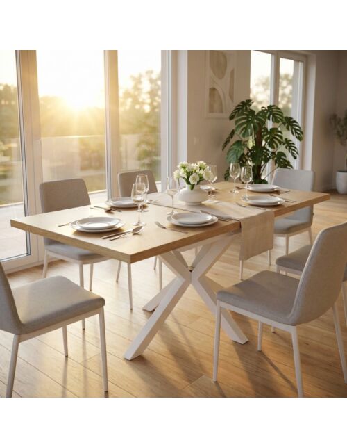 Tavolo allungabile GARFIELD naturale con venature, struttura bianca – 160/200 x 90