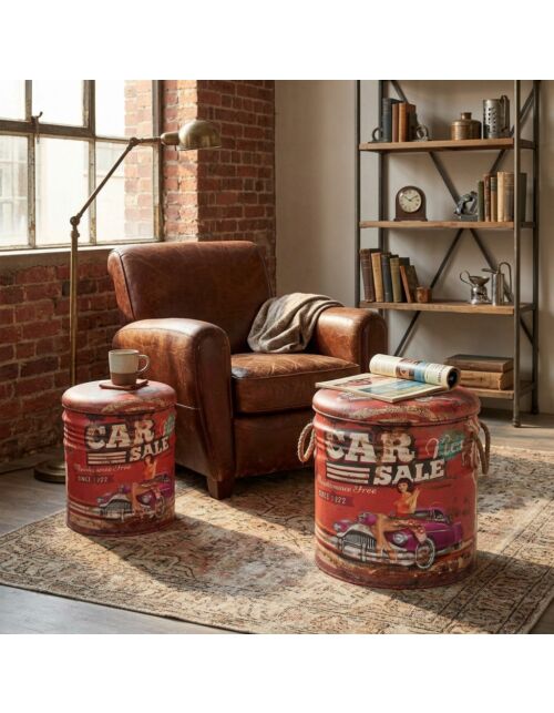 SET DI 2 POUF CONTENITORE TONDO ROSSO