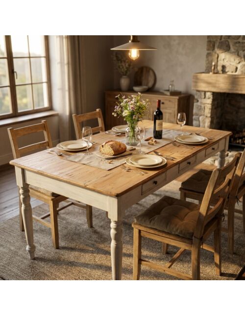Tavolo da pranzo rettangolare RUSSELL in legno - bianco / marrone