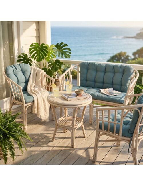 Set lounge da giardino TURKS 2P con cuscini azzurri – bianco (BIAN)