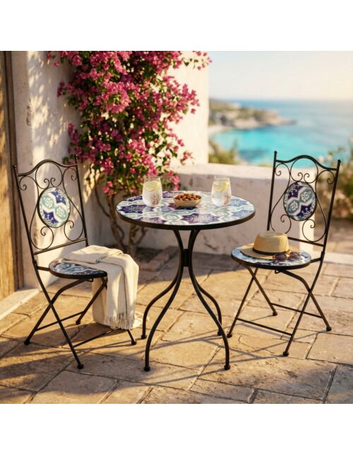 Set da giardino MORS – 2 sedie e tavolo rotondo Ø 60