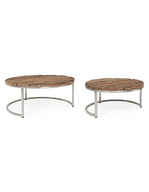 BIZZOTTO Set 2 tavolini bassi RAFTER – legno riciclato e base in metallo
