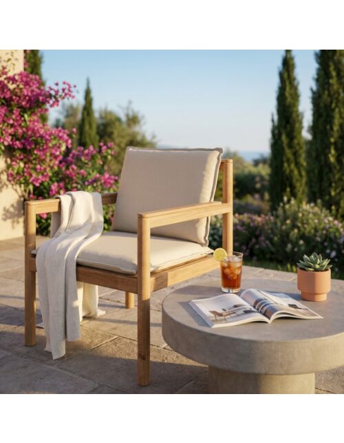 Poltrona da giardino ISTANBUL con cuscino, marrone chiaro / beige - impilabile