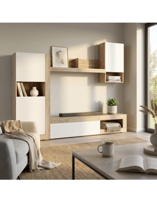 PARETE SOGGIORNO ROOMY BIANCO E ROVERE CHIARO