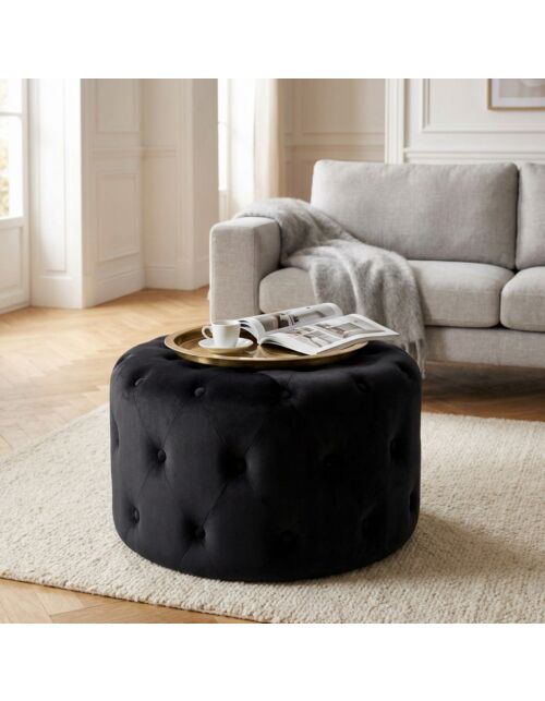 POUF ROTONDO IN VELLUTO NERO