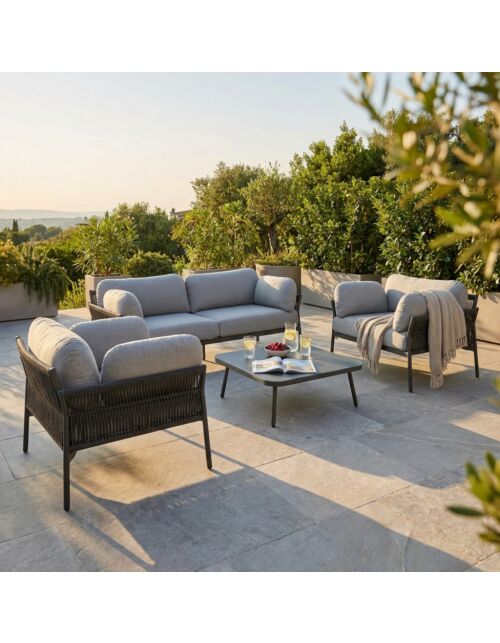 Set lounge da giardino BELÉM 3P con cuscini – antracite 