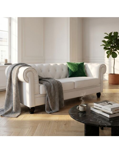 DIVANO 3 POSTI CHESTERFIELD IN ECOPELLE BIANCO