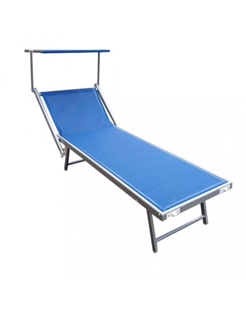 Lettino da giardino RIMINI blu con tettuccio parasole per la testa