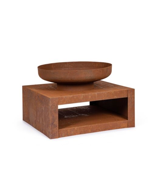 BIZZOTTO braciere da giardino EFESTO effetto ruggine 70 × 38 con base portalegna