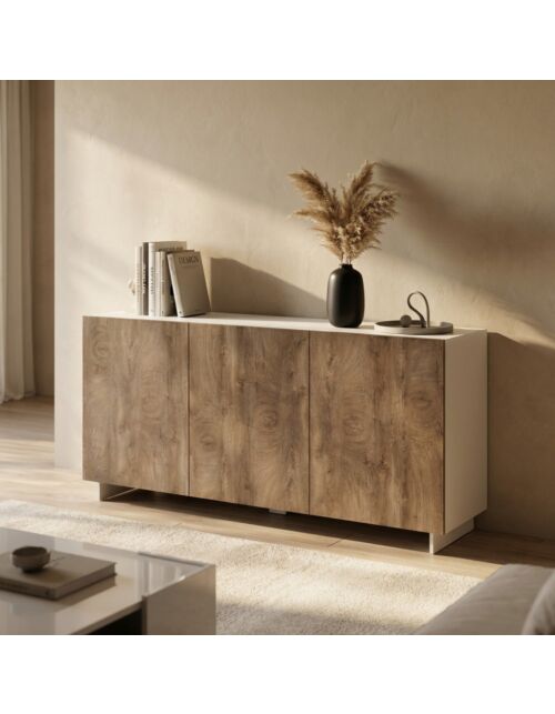 CREDENZA CARLILE BIANCO E ROVERE CHIARO